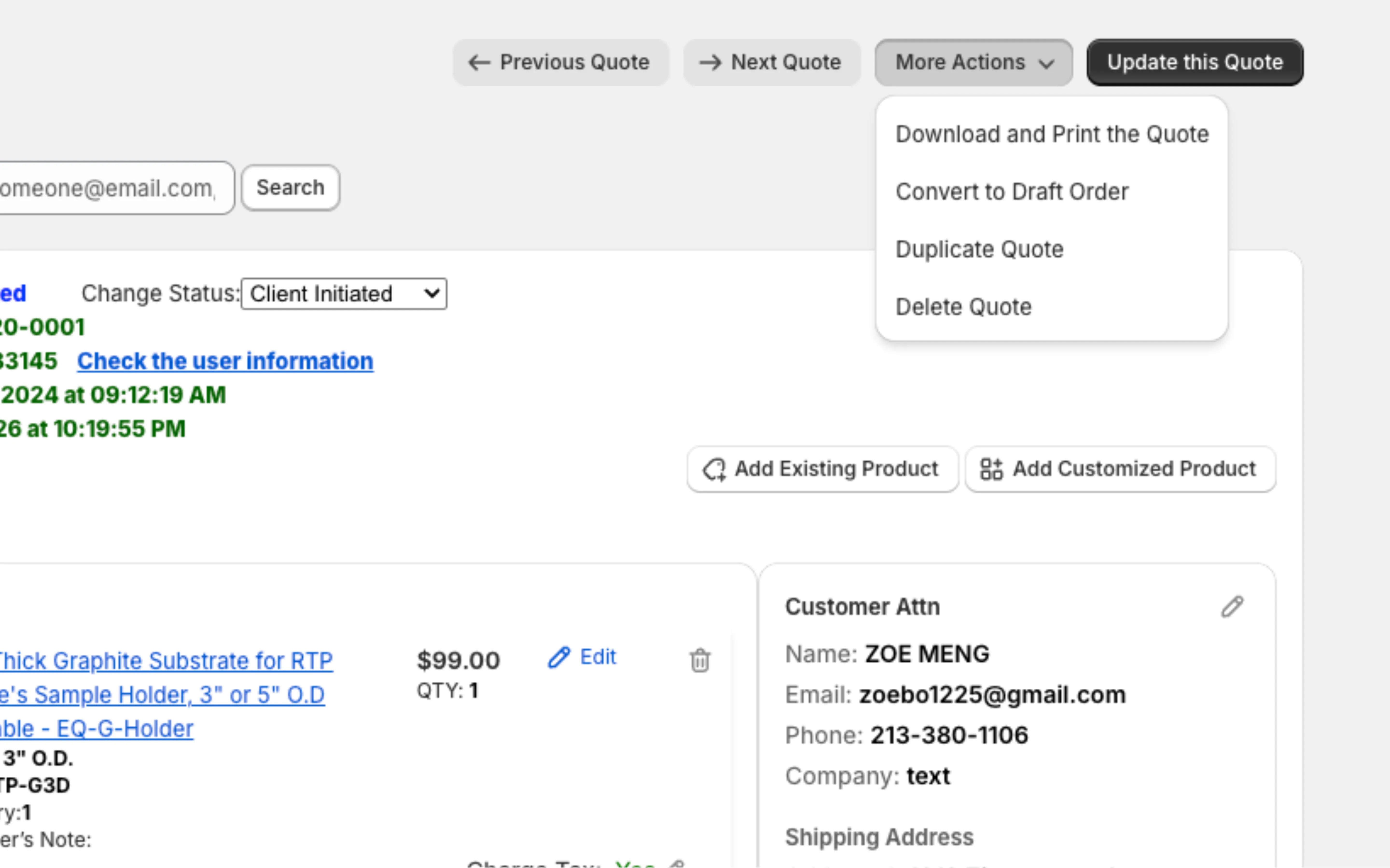 More Actions dropdown: Download & Print, Convert to Draft Order, Duplicate, Delete