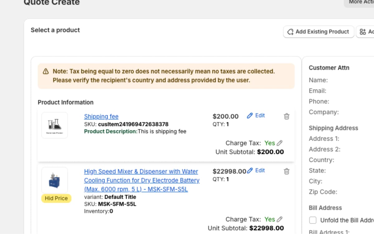 Quote with catalog product + custom shipping fee