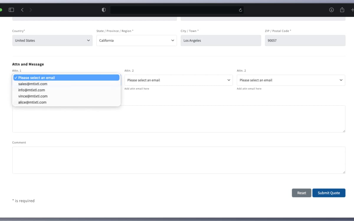 Inquiry form with staff CC