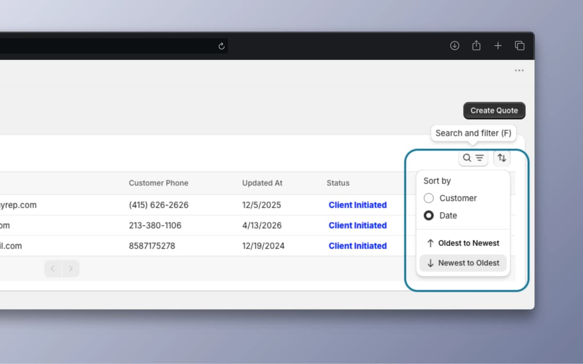 Sort by customer or date