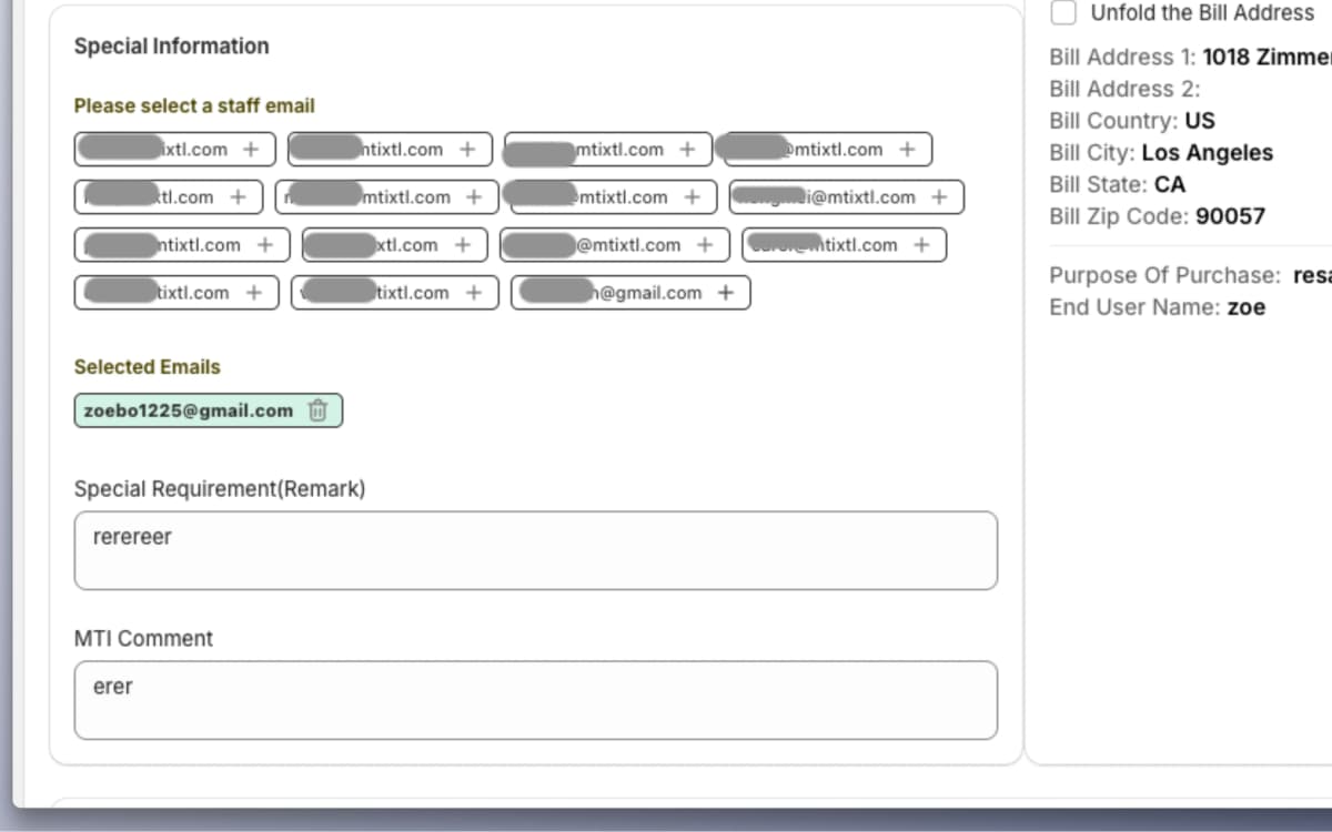Staff email assignment chips
